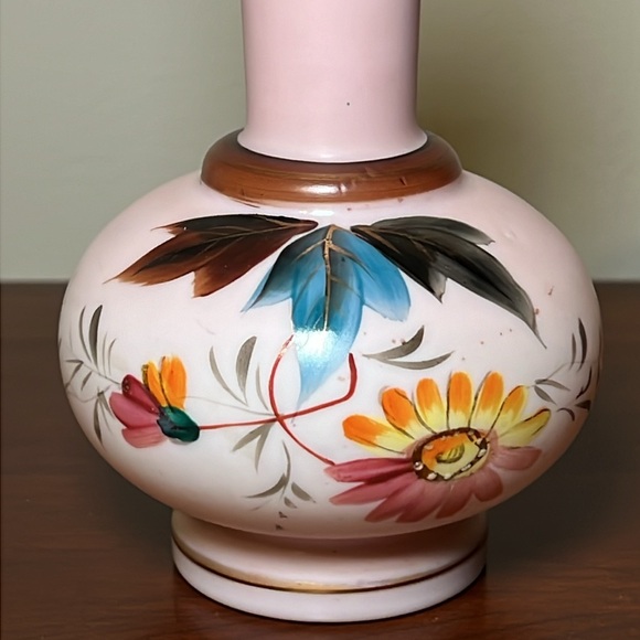 Antique Bristol Glass handpainted floral Bristol pink opaline glass vase - Picture 2 of 9